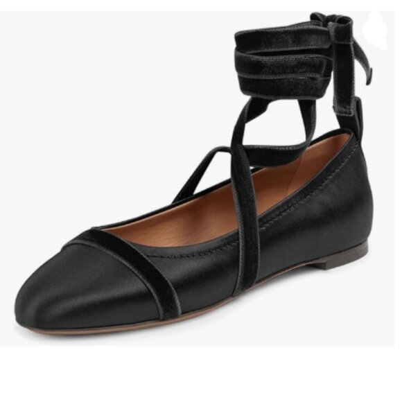 miss left Black Lovely Round Toe Satin Ballet Flats Strappy Ankle Strap Shoes - Picture 1 of 8